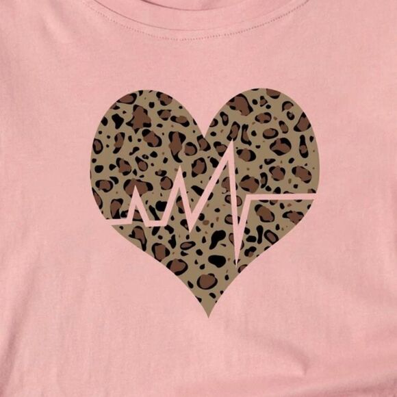 NEW! Girly Blush Pink Heart & Leopard Print Short Sleeve T-Shirt - Picture 6 of 7